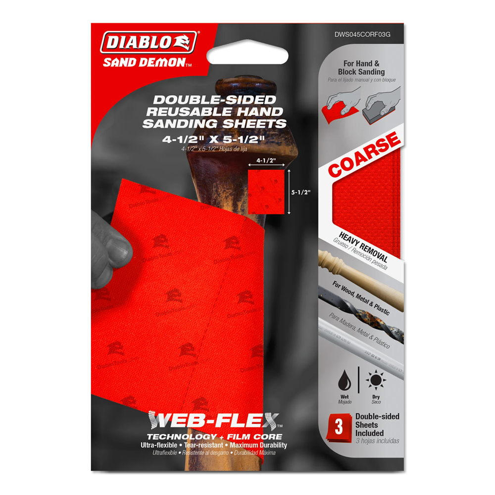 4-1/2" x 5-1/2" Sand Demon™ Double-Sided Coarse Grit Reusable Hand Sanding Sheet (3-pk) - Image 2