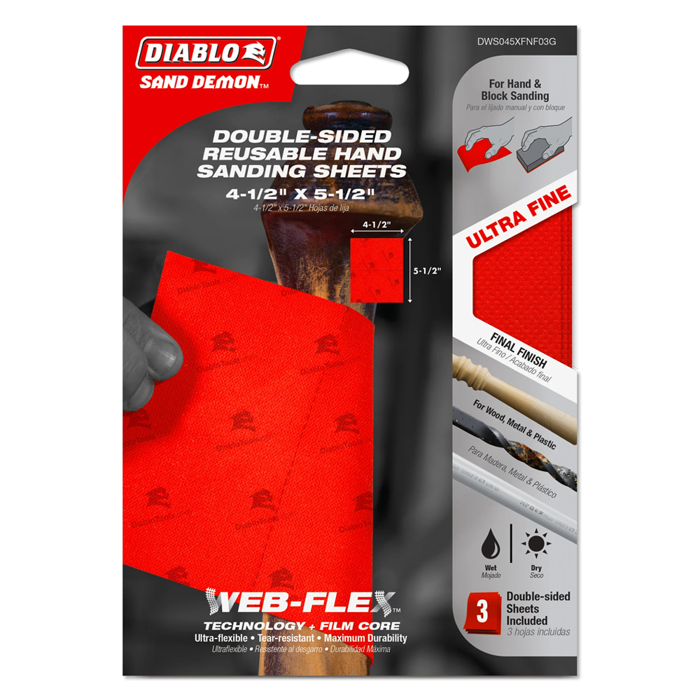 4-1/2" x 5-1/2" Sand Demon™ Double-Sided Ultra Fine Grit Reusable Hand Sanding Sheet (3-pk) - Image 2